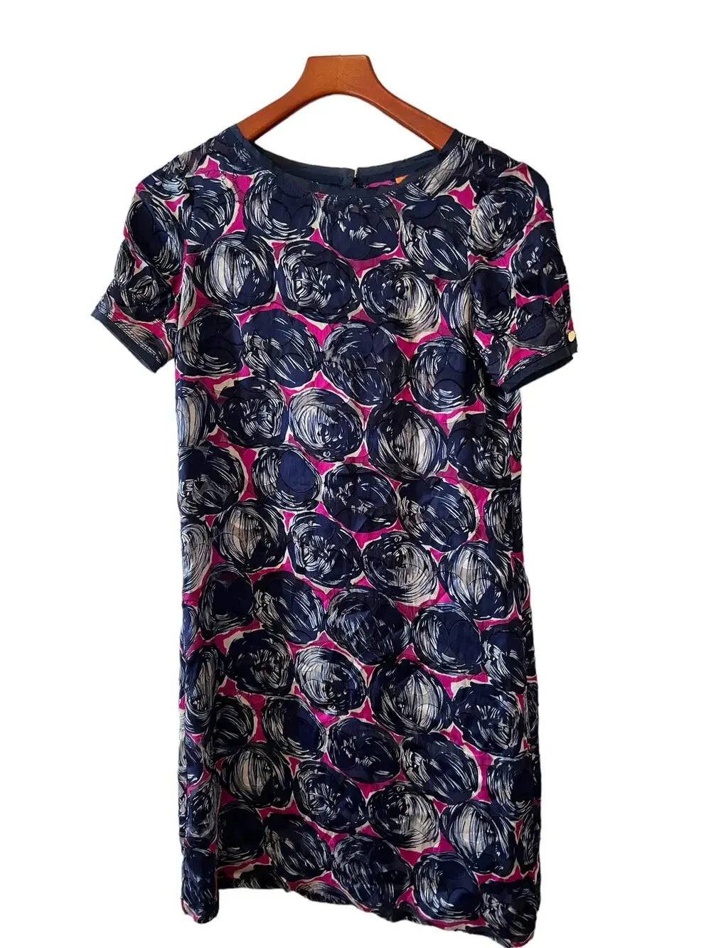 Tory Burch Mod 60s Silk Jacquard Print Shift Dress Blue Magenta 0